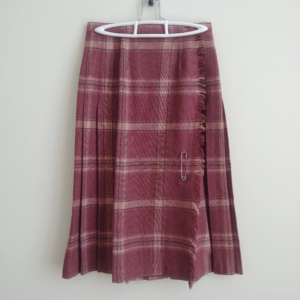 Vintage made in Canada wool blend pleated plaid midi skirt pink approx Small
